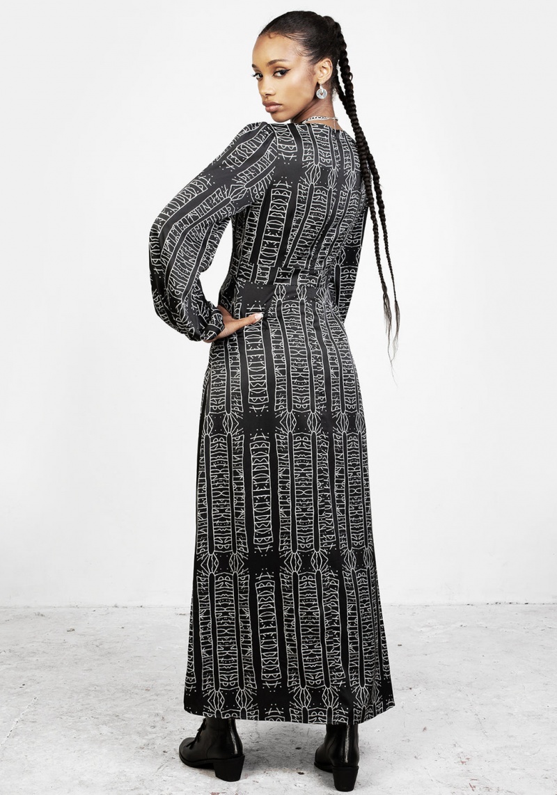 Disturbia Runes Balloon Sleeve Maxi Robe | OJM-38442163