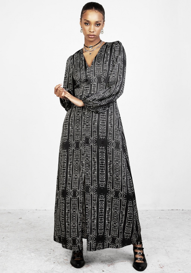 Disturbia Runes Balloon Sleeve Maxi Robe | OJM-38442163