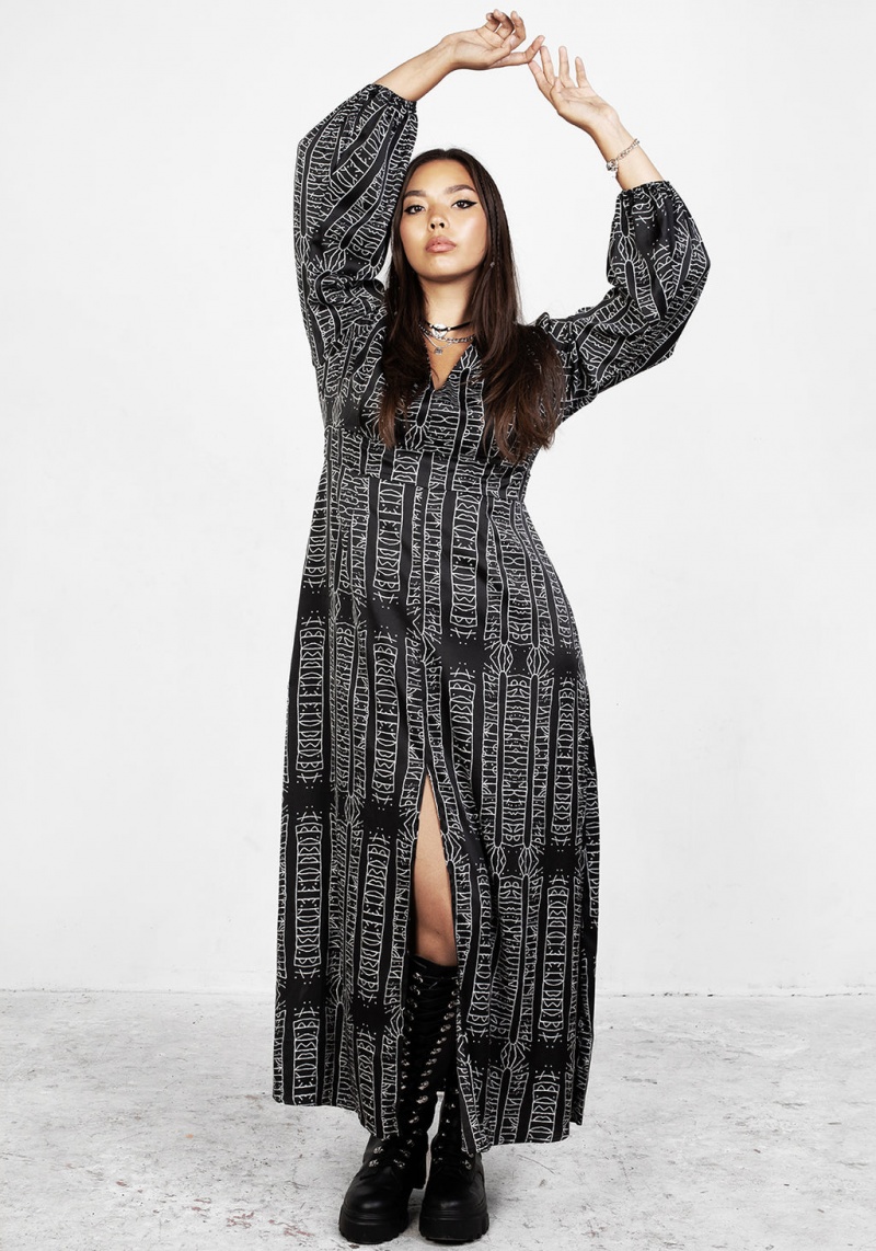 Disturbia Runes Balloon Sleeve Maxi Robe | OJM-38442163