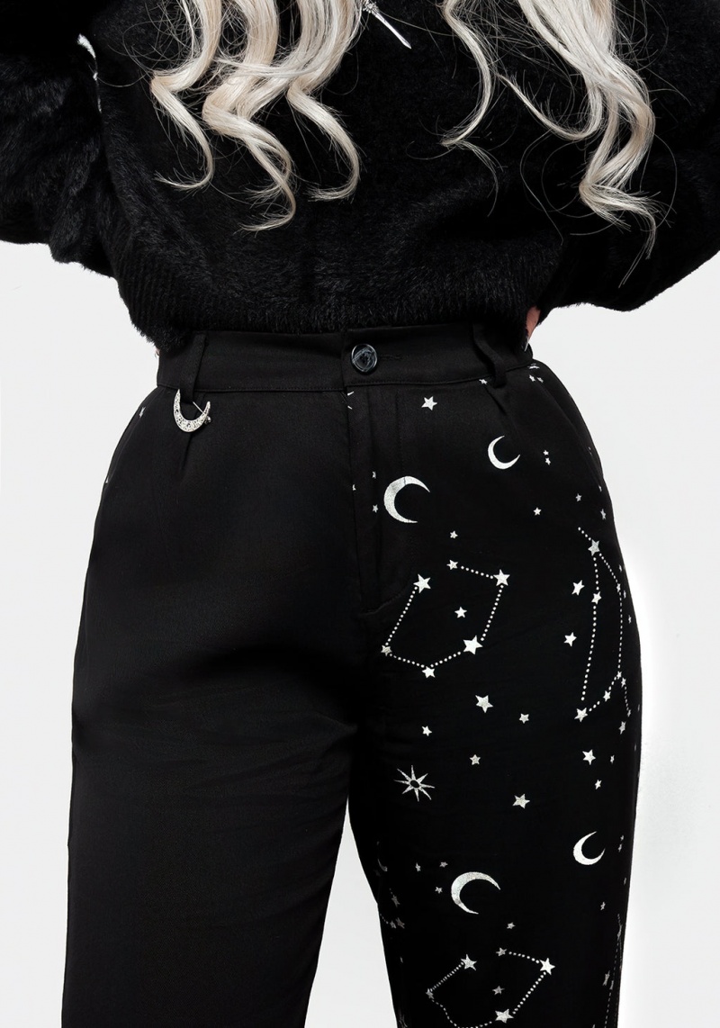 Disturbia Silver Celestial Print Spliced Tapered Trousers | BBN-53812854