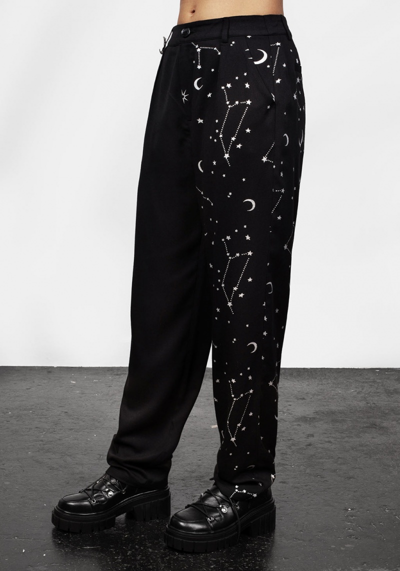 Disturbia Silver Celestial Print Spliced Tapered Trousers | BBN-53812854