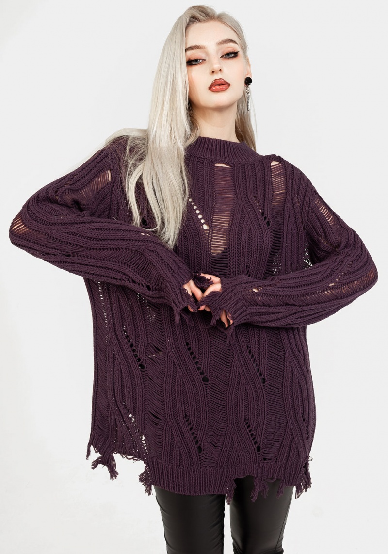 Disturbia Dayglo Relaxed Knit Jumper in Lavender Mist | ZXF-52801740