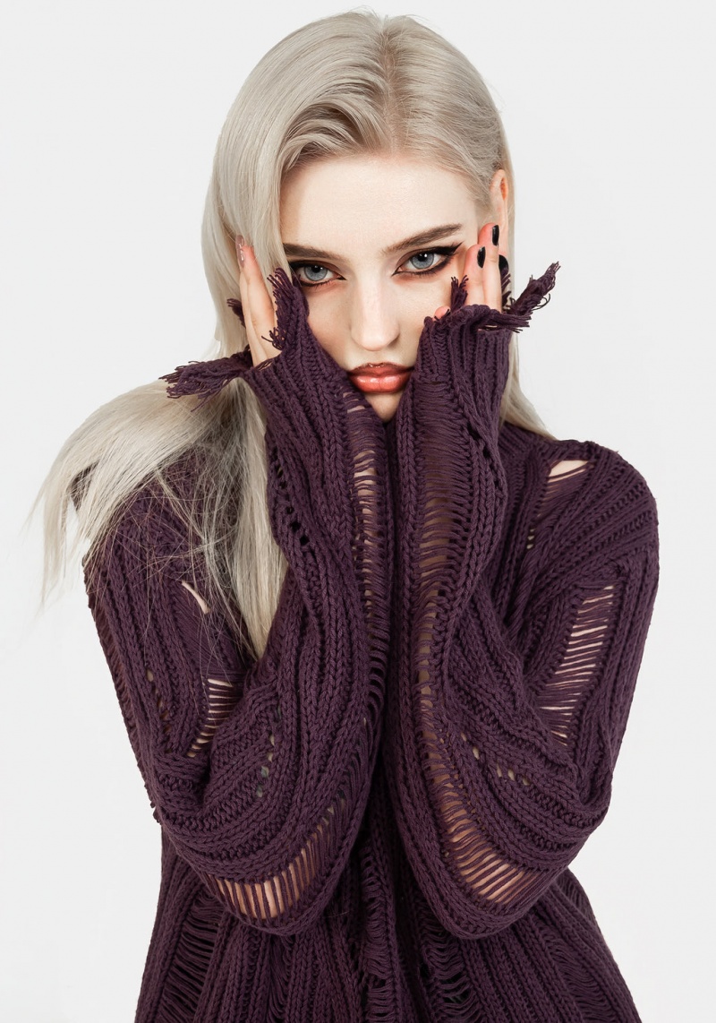 Disturbia Dayglo Relaxed Knit Jumper in Lavender Mist | ZXF-52801740