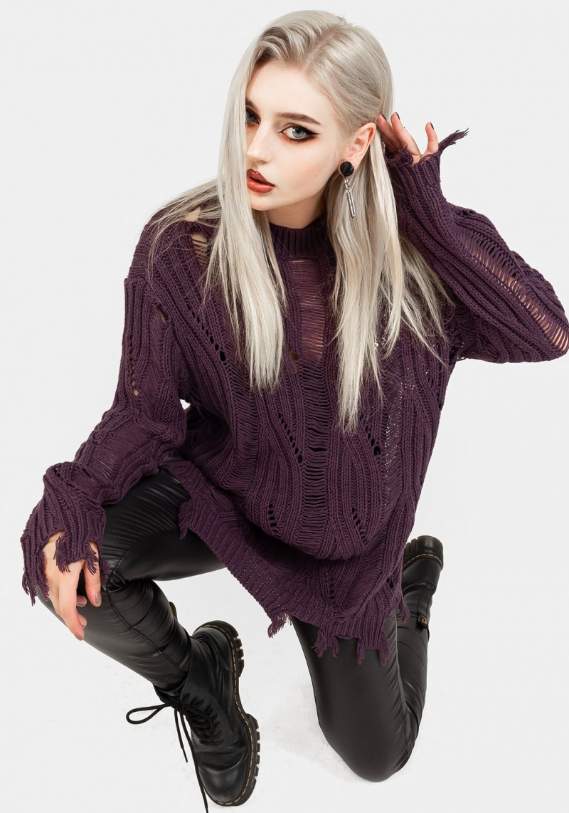 Disturbia Dayglo Relaxed Knit Jumper in Lavender Mist | ZXF-52801740