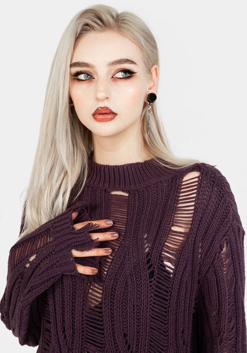 Disturbia Dayglo Relaxed Knit Jumper in Lavender Mist | ZXF-52801740