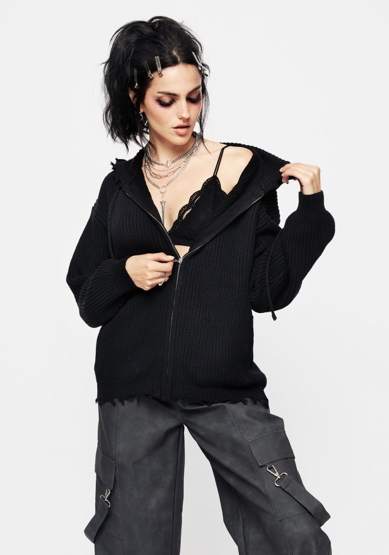 Disturbia Spinner Tricoté Zippé Hoodie | QQO-45374197