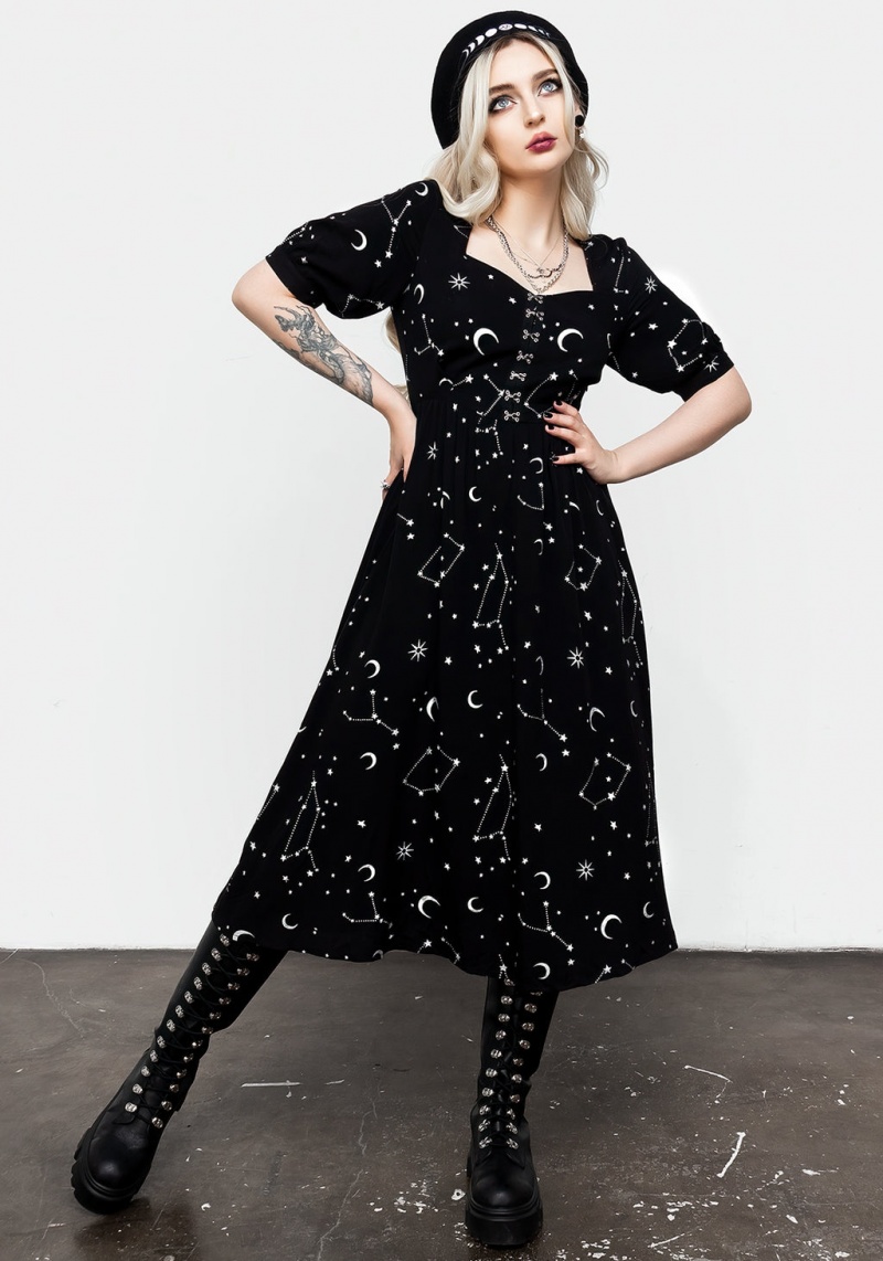 Disturbia Silver Celestial Print Sweetheart Midi Robe | BOY-13172236