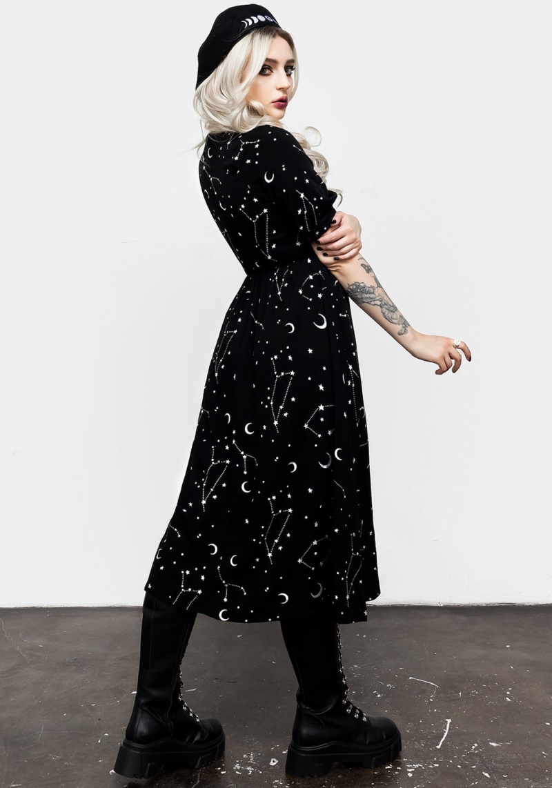 Disturbia Silver Celestial Print Sweetheart Midi Robe | BOY-13172236