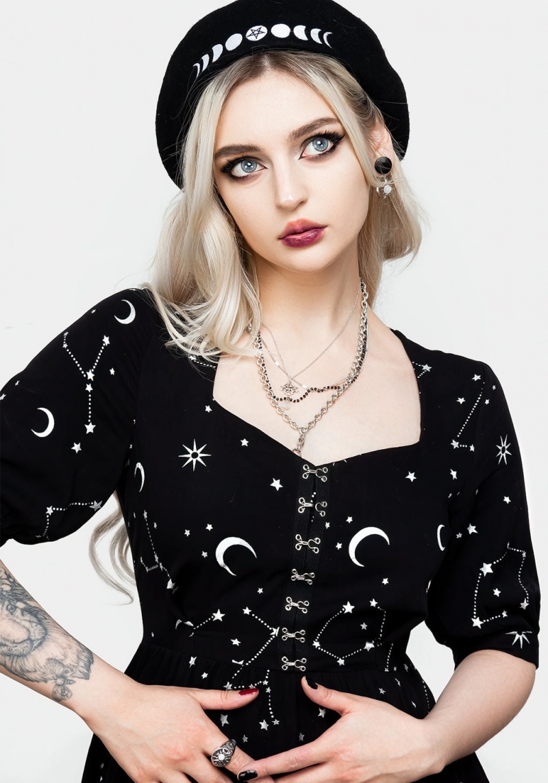 Disturbia Silver Celestial Print Sweetheart Midi Robe | BOY-13172236