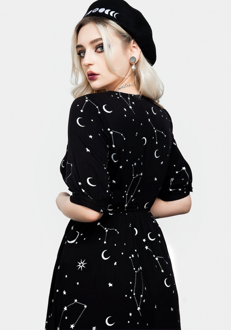 Disturbia Silver Celestial Print Sweetheart Midi Robe | BOY-13172236