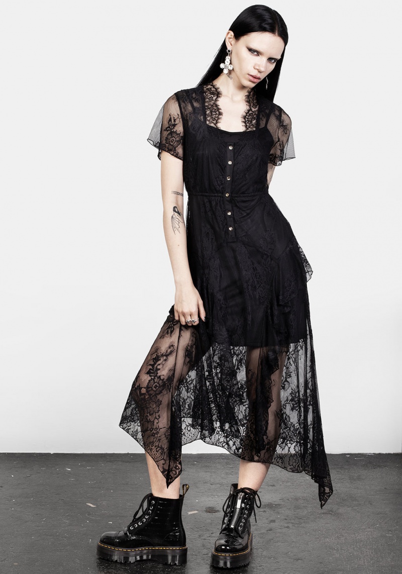 Disturbia Mourning Dentelle Cascade Midaxi Robe | IQY-01028750