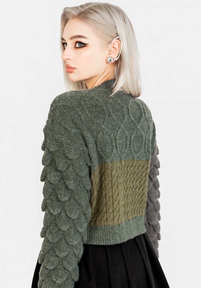 Disturbia Brazen Spliced Crop Jumper In Cobra Green | WEC-56443405