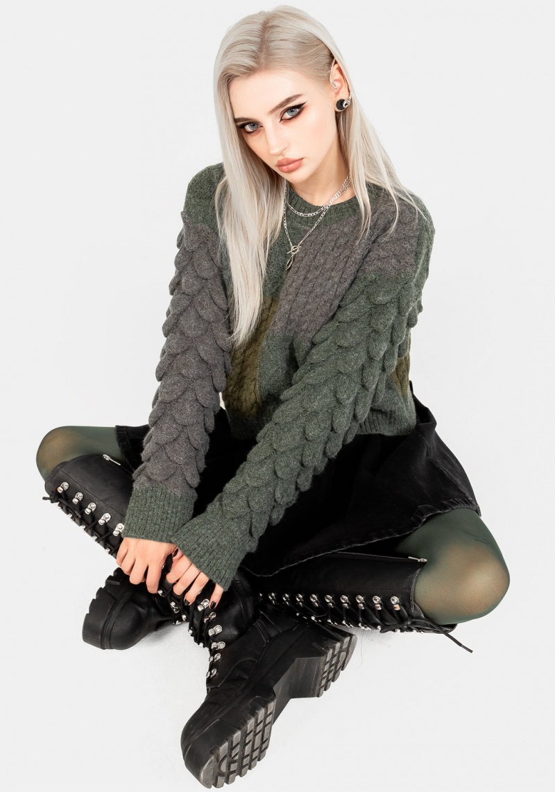 Disturbia Brazen Spliced Crop Jumper In Cobra Green | WEC-56443405