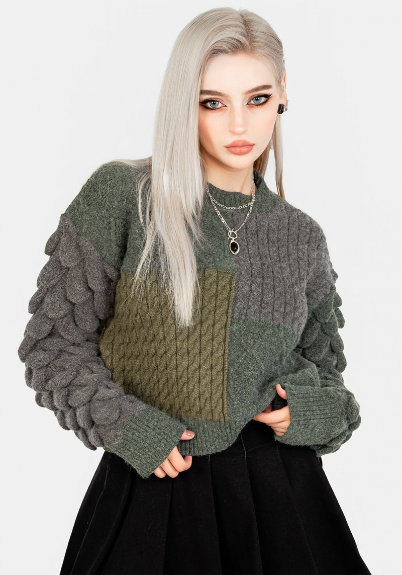 Disturbia Brazen Spliced Crop Jumper In Cobra Green | WEC-56443405