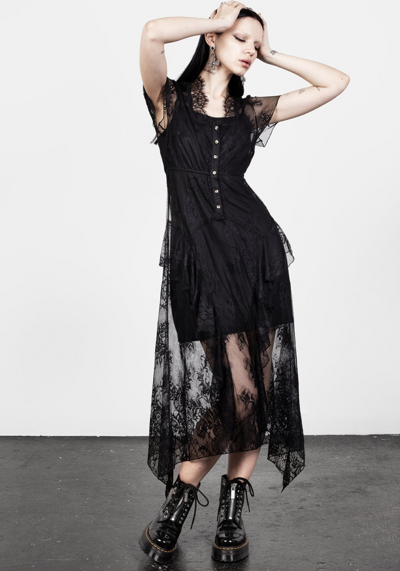 Disturbia Mourning Dentelle Cascade Midaxi Robe | IQY-01028750