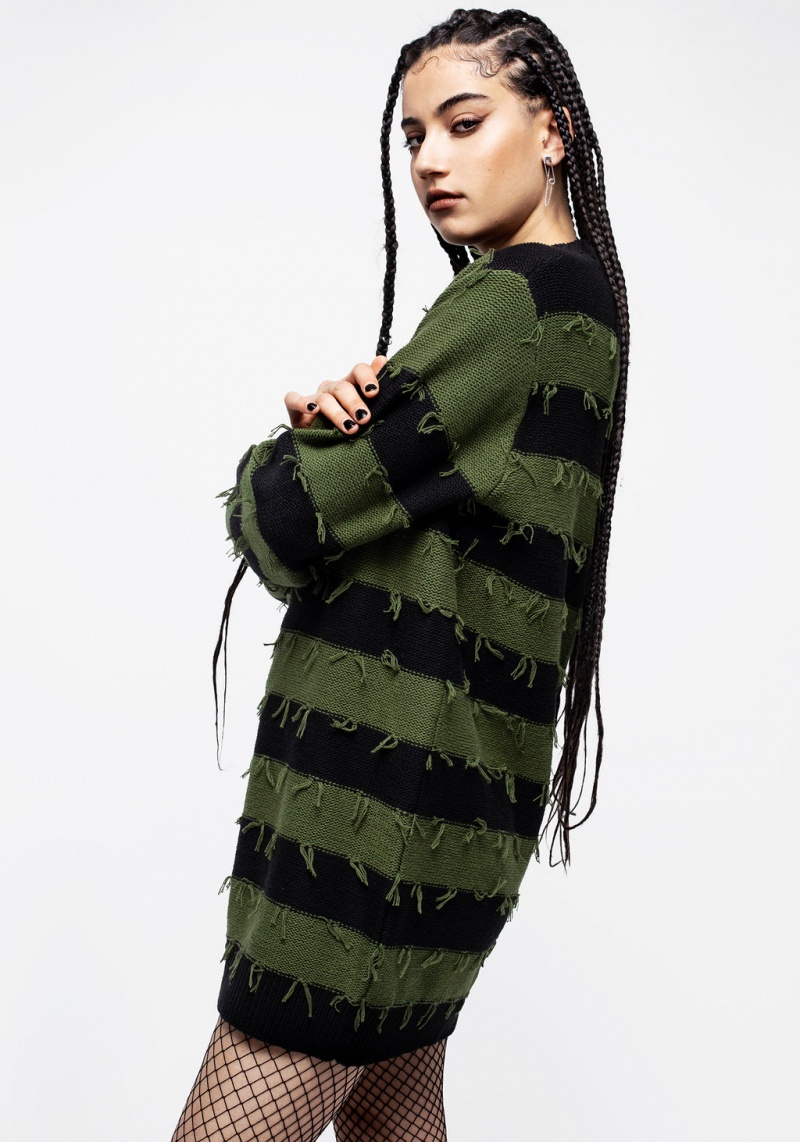 Disturbia Nancy Stripe Oversized Jumper - Green and Black | LNG-46068154