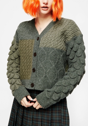 Disturbia Brazen Spliced Cardigan - Green | NSC-29010421