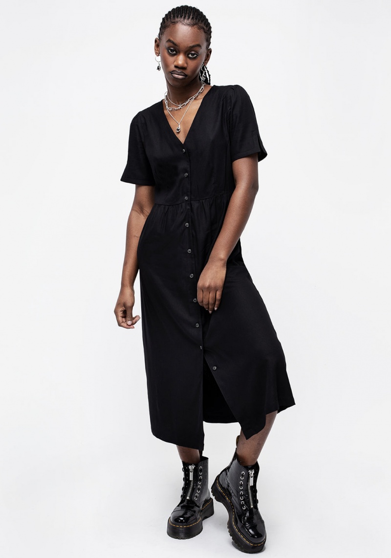 Disturbia Realm Button Down Midi Robe - Midnight Black | VZS-82778443