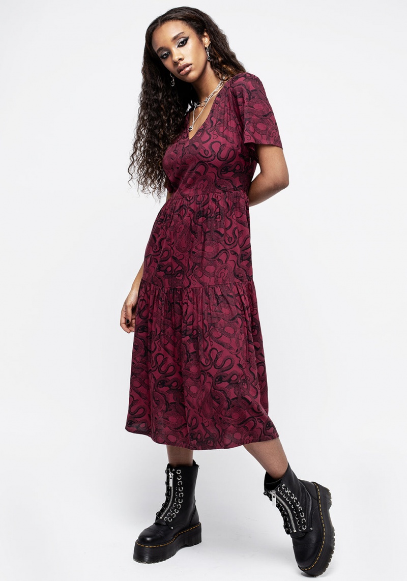 Disturbia Ophidia Snakes Print Midi Robe - Red | FAI-53824813