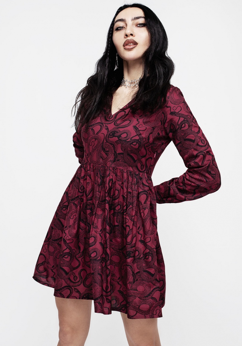 Disturbia Ophidia Snakes Print Mini Robe - Red | XYG-96184417