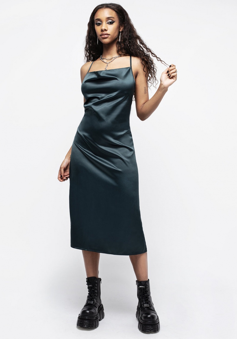 Disturbia Medeina Cowl Neck Satin Midi Slip Robe - Green | DCZ-13735249