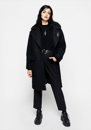 Disturbia Gorgon Bouclé Oversized Coat with Snake Brooch - Black | BCO-73730318