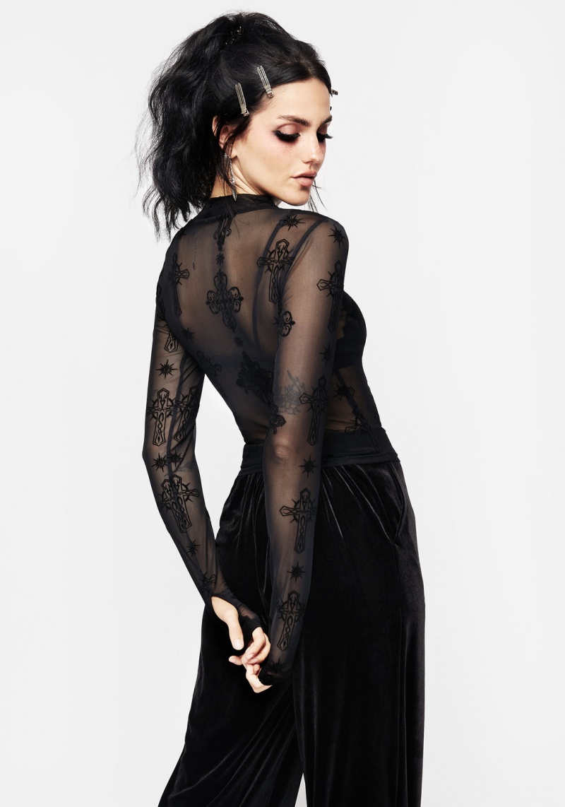 Disturbia Priestess Flocked Mesh Top | AIY-55039695