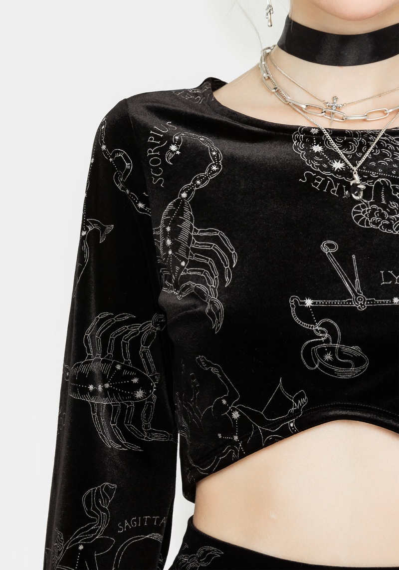 Disturbia Zodiac Foil Print Flute Sleeve Crop Top | LPG-15864897