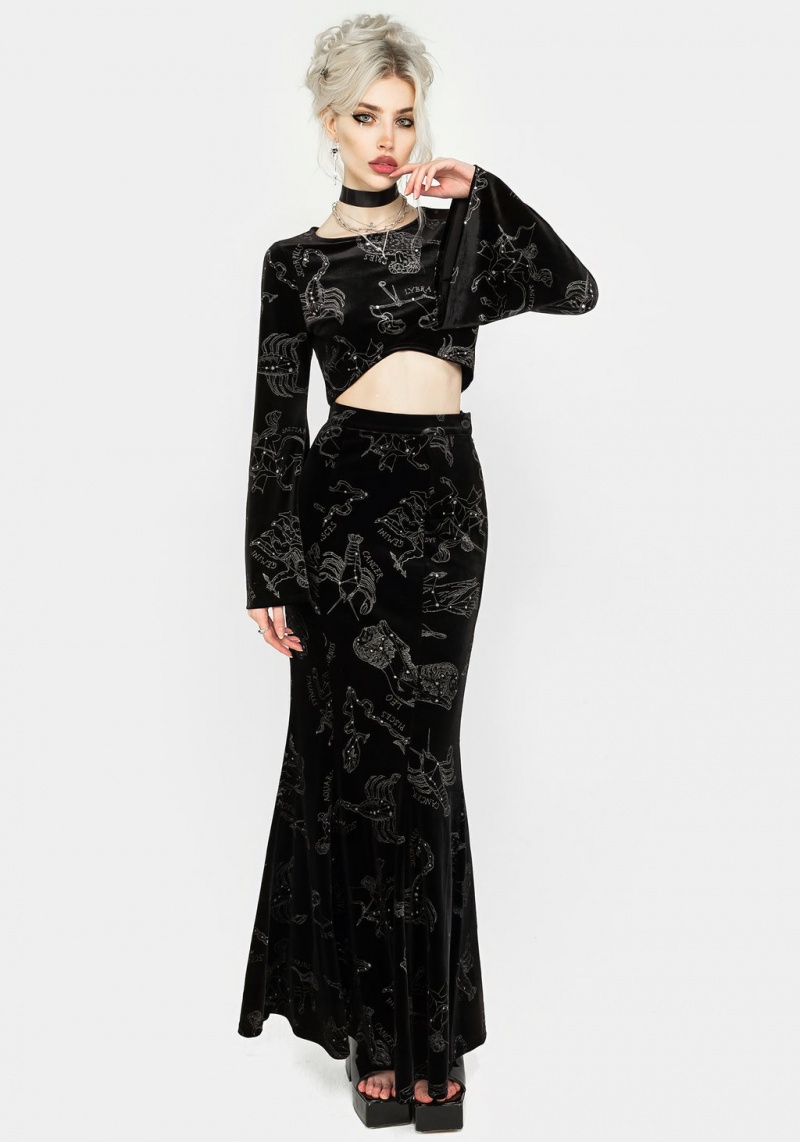 Disturbia Zodiac Foil Print Flute Sleeve Crop Top | LPG-15864897