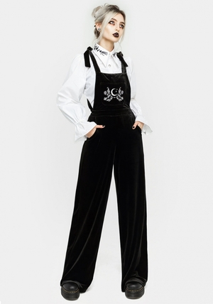 Disturbia Aradia Embroidered Velour Larges Leg Dungarees | IFB-00662776