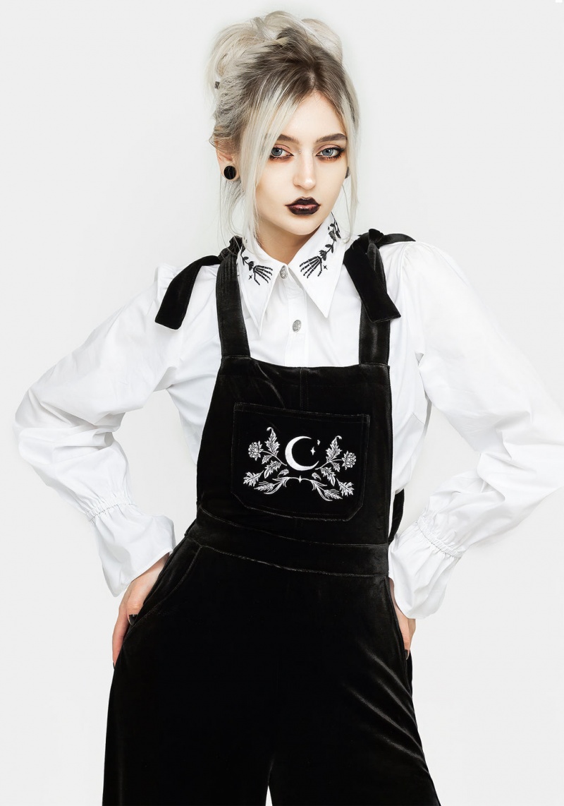 Disturbia Aradia Embroidered Velour Larges Leg Dungarees | IFB-00662776