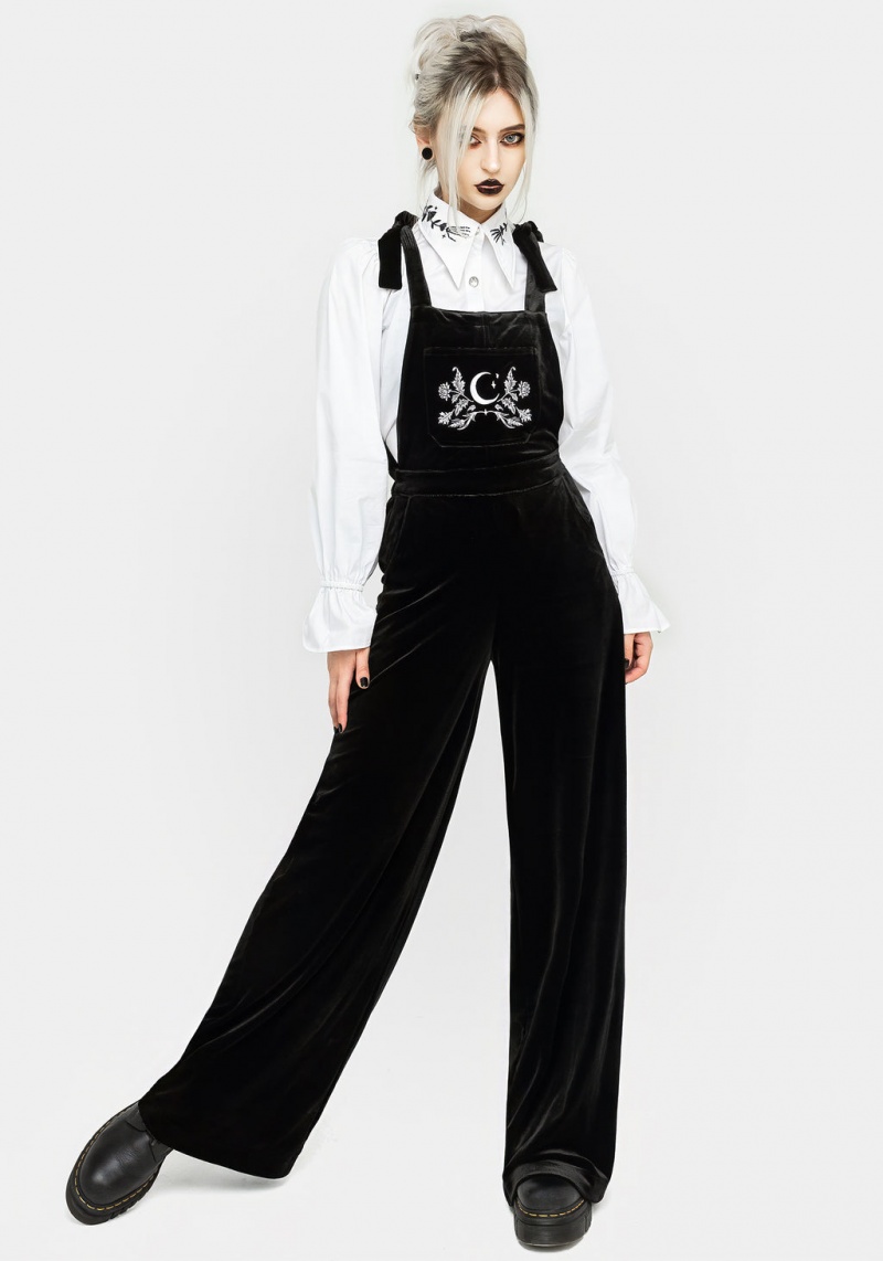 Disturbia Aradia Embroidered Velour Larges Leg Dungarees | IFB-00662776