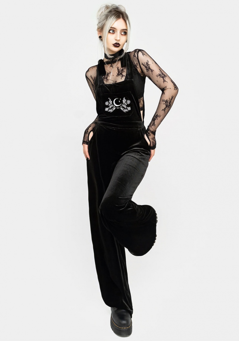 Disturbia Aradia Embroidered Velour Larges Leg Dungarees | IFB-00662776