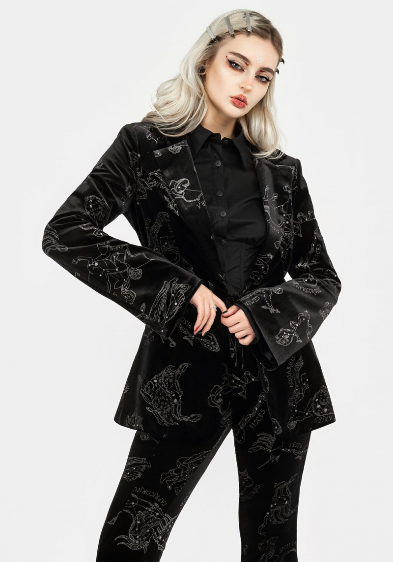 Disturbia Zodiac Foil Print Velour Blazer | MCL-96610584