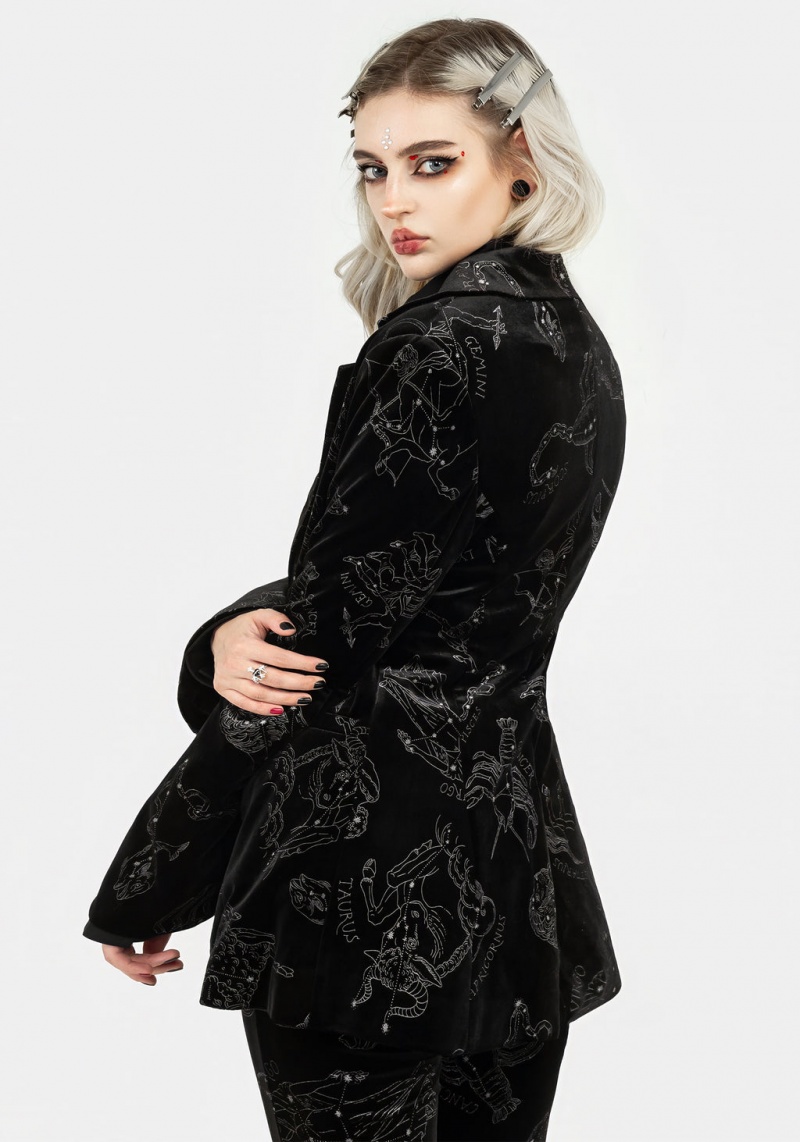 Disturbia Zodiac Foil Print Velour Blazer | MCL-96610584