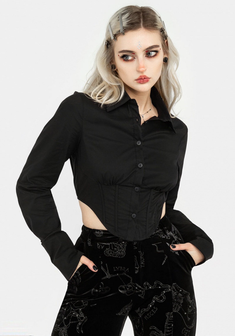 Disturbia Ingram Collared Corset Shirt | FTU-65905000