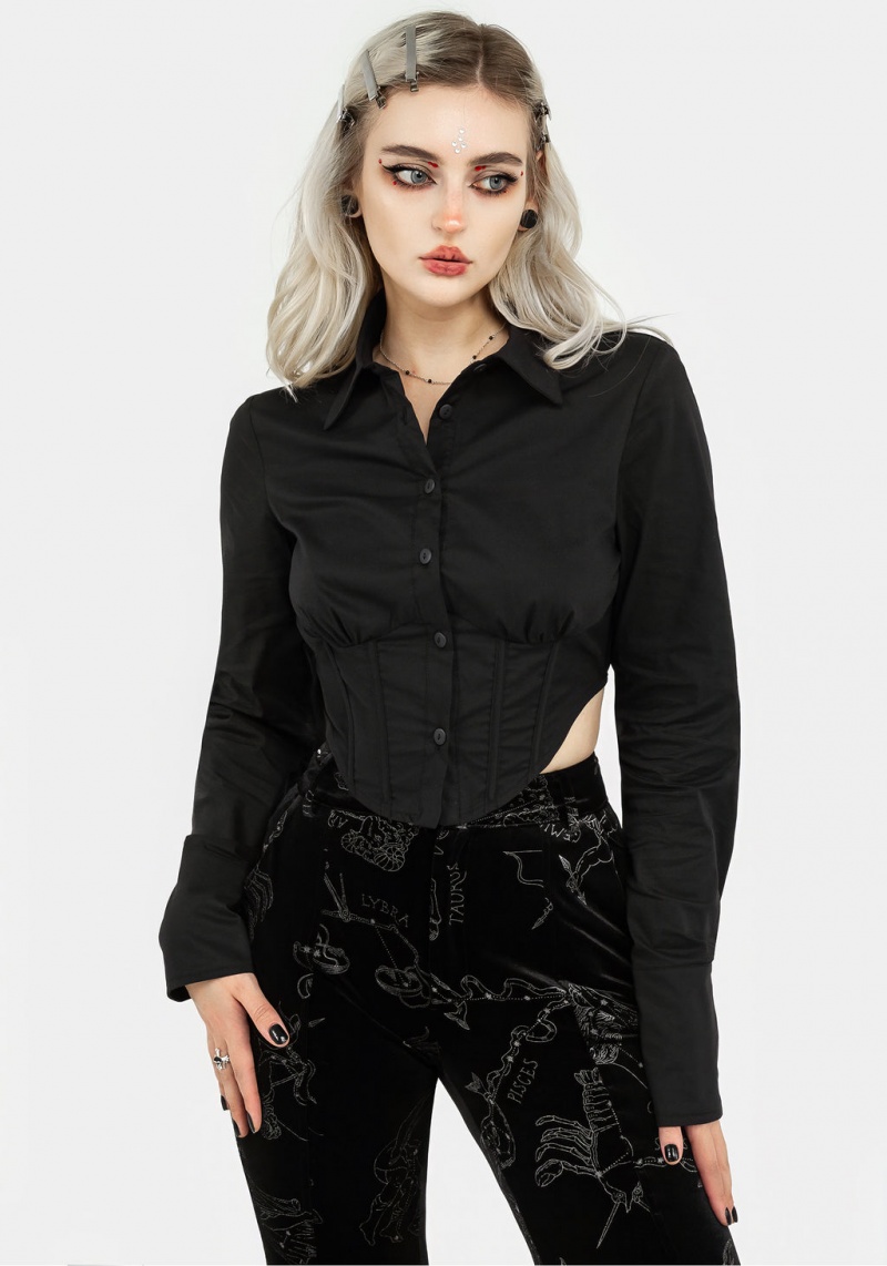 Disturbia Ingram Collared Corset Shirt | FTU-65905000