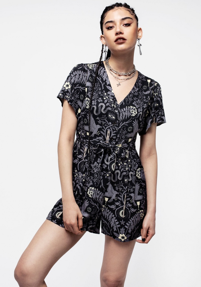 Disturbia Hecate's Garden Button Up Playsuit | USQ-44993045