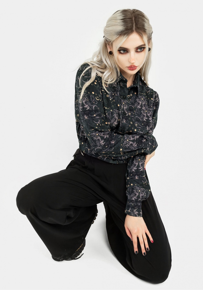 Disturbia Cailleach Button Up Crop Shirt | MEH-60769832