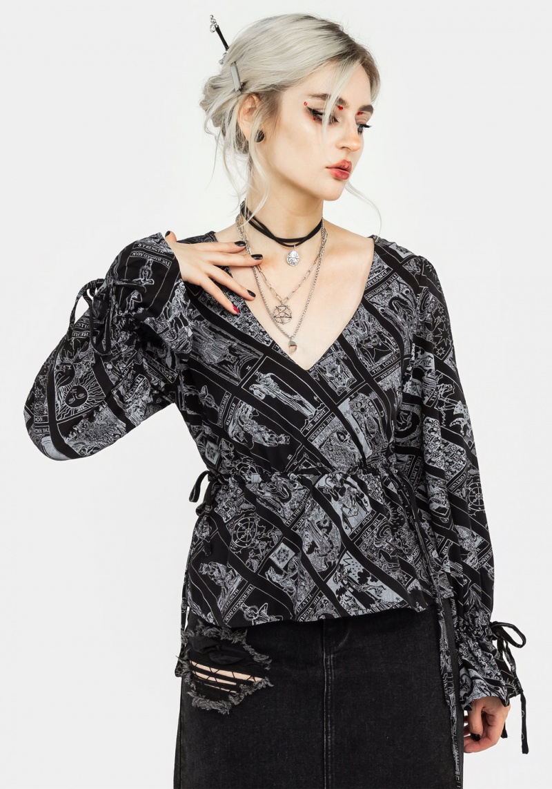 Disturbia Cartomancy Ruched Drawstring Blouse | YPI-84350124