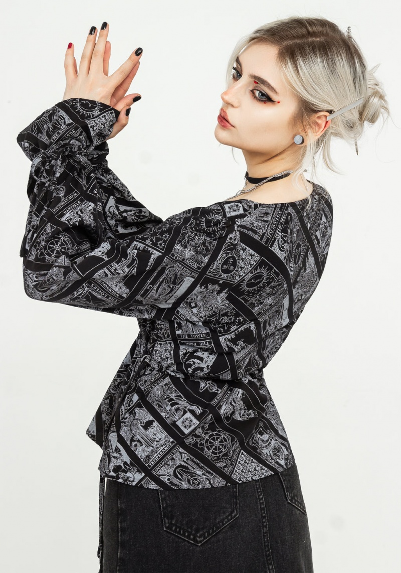 Disturbia Cartomancy Ruched Drawstring Blouse | YPI-84350124