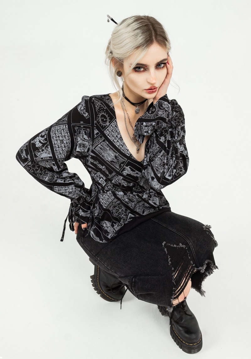 Disturbia Cartomancy Ruched Drawstring Blouse | YPI-84350124