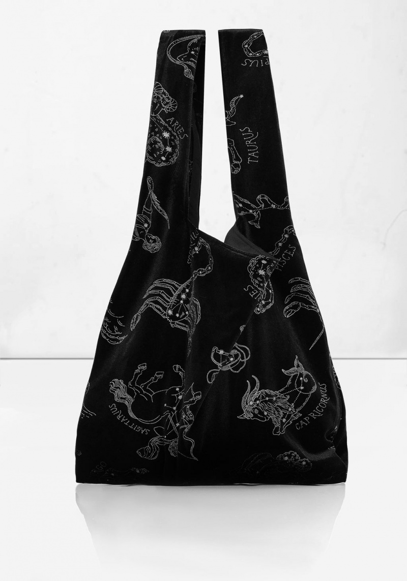 Disturbia Zodiac Foil Print Velour Tote Bag | XTL-59581881