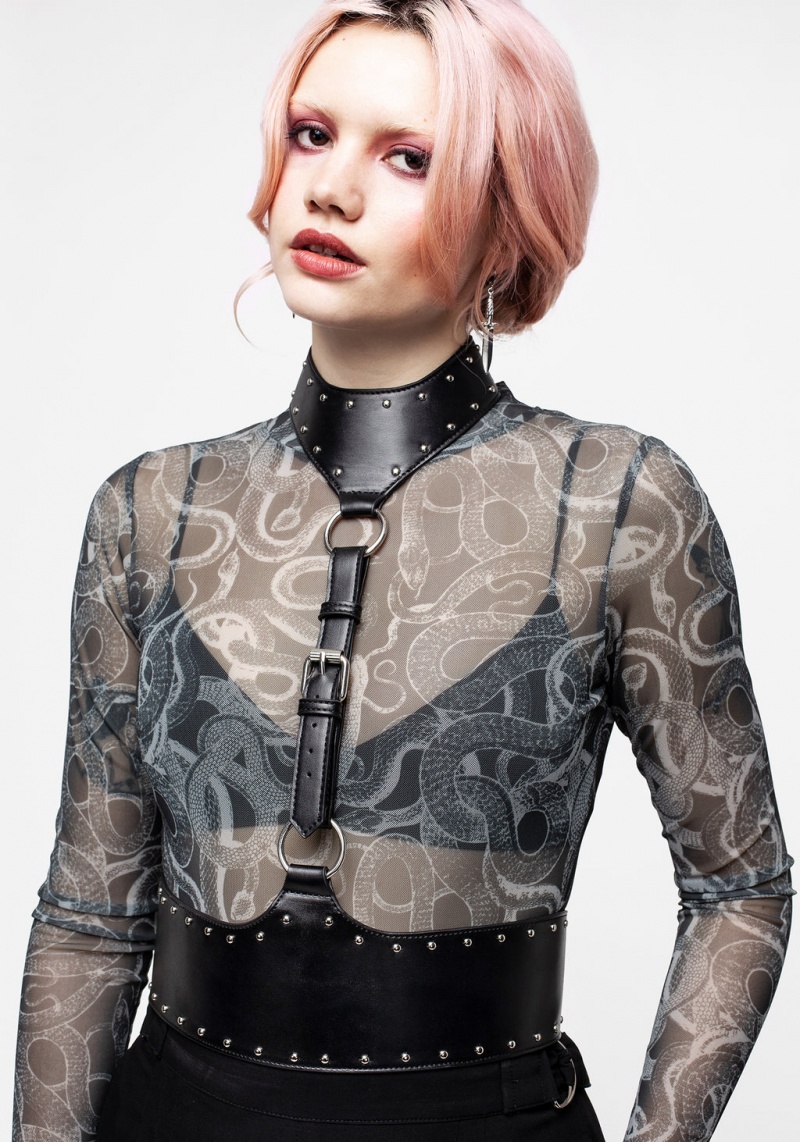 Disturbia Choke Studded Collar Harness | WAD-43125114